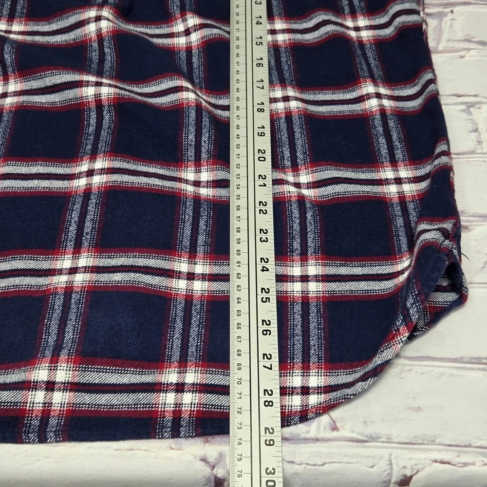Jachs‎ NY Mens Flannel Shirt Large Navy Blue Red White Plaid Button Down Cotton